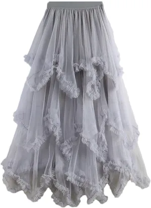 Women Irregular Cake Skirt Midi Long High Waist A Line Skirts Tulle Party Mid-Calf Skirt