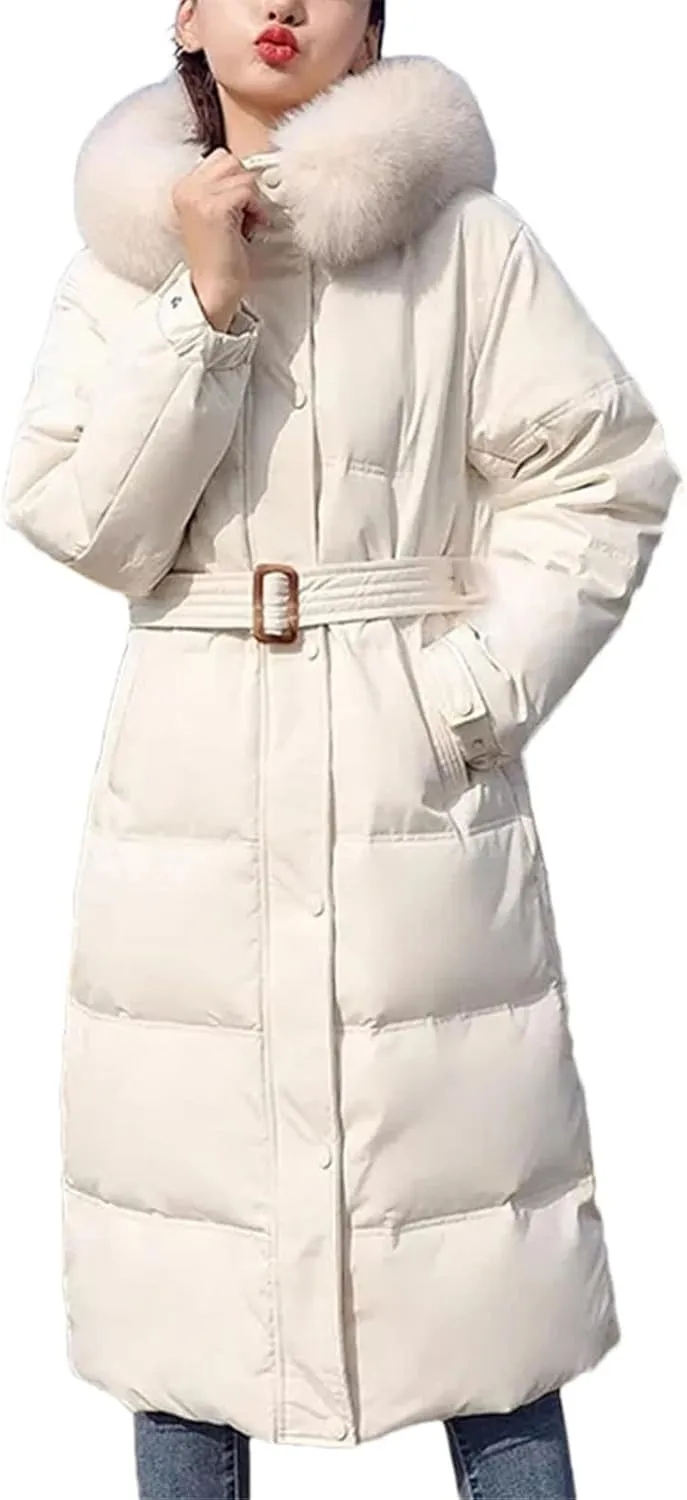 Women Long Down Cotton Parkas Coat Winter Loose Large Furs Collar Hooded Warm Thick Parkas Padded Overcoat