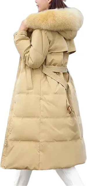 Women Long Down Cotton Parkas Coat Winter Loose Large Furs Collar Hooded Warm Thick Parkas Padded Overcoat