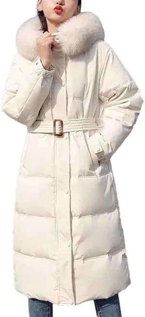 Women Long Down Cotton Parkas Coat Winter Loose Large Furs Collar Hooded Warm Thick Parkas Padded Overcoat