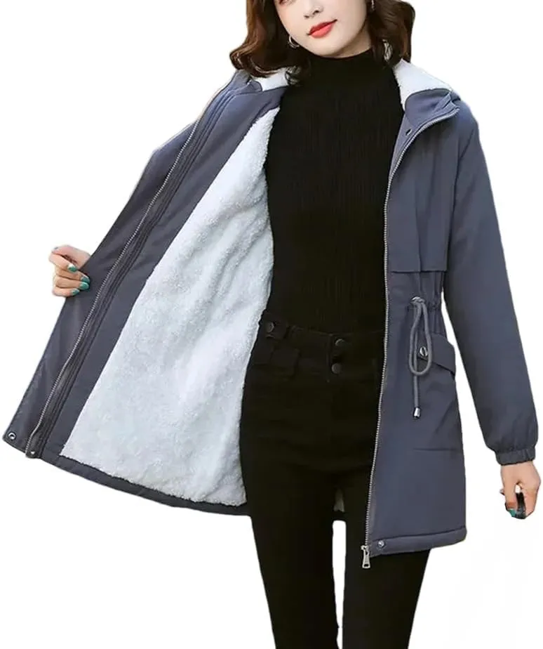 Women Parkas Jackets Hooded Windbreaker Fleece Winter Warm Thick Cotton Padded Coat