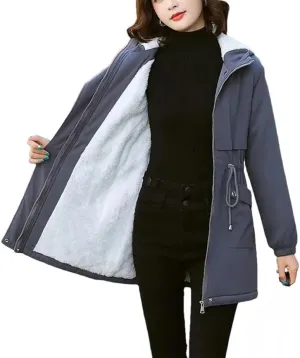 Women Parkas Jackets Hooded Windbreaker Fleece Winter Warm Thick Cotton Padded Coat