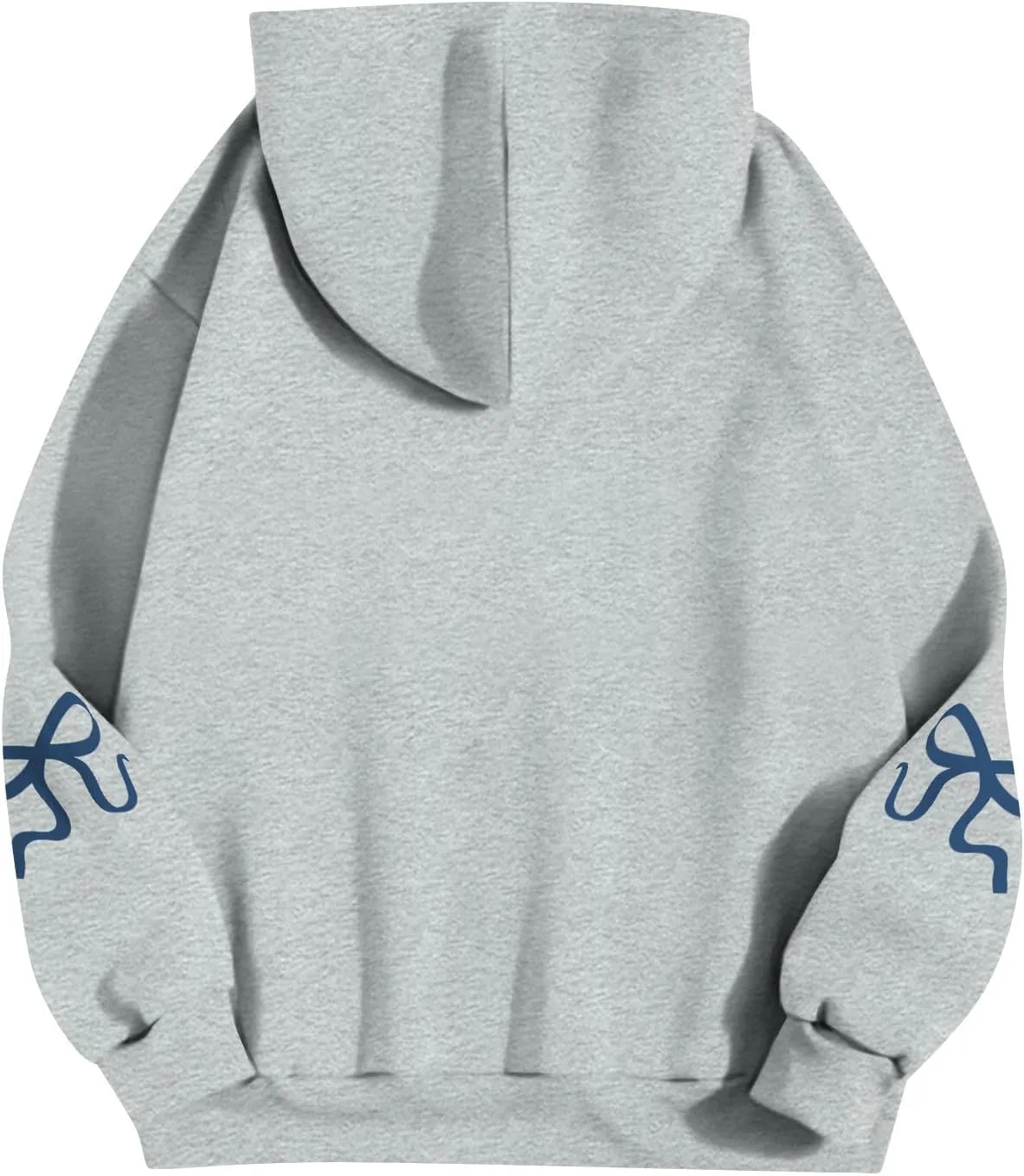 Women's Bow Trim Print Fleeced Hoodies Oversized Long Sleeve Hooded Sweatshirts Drop Shoulder Pullover Top