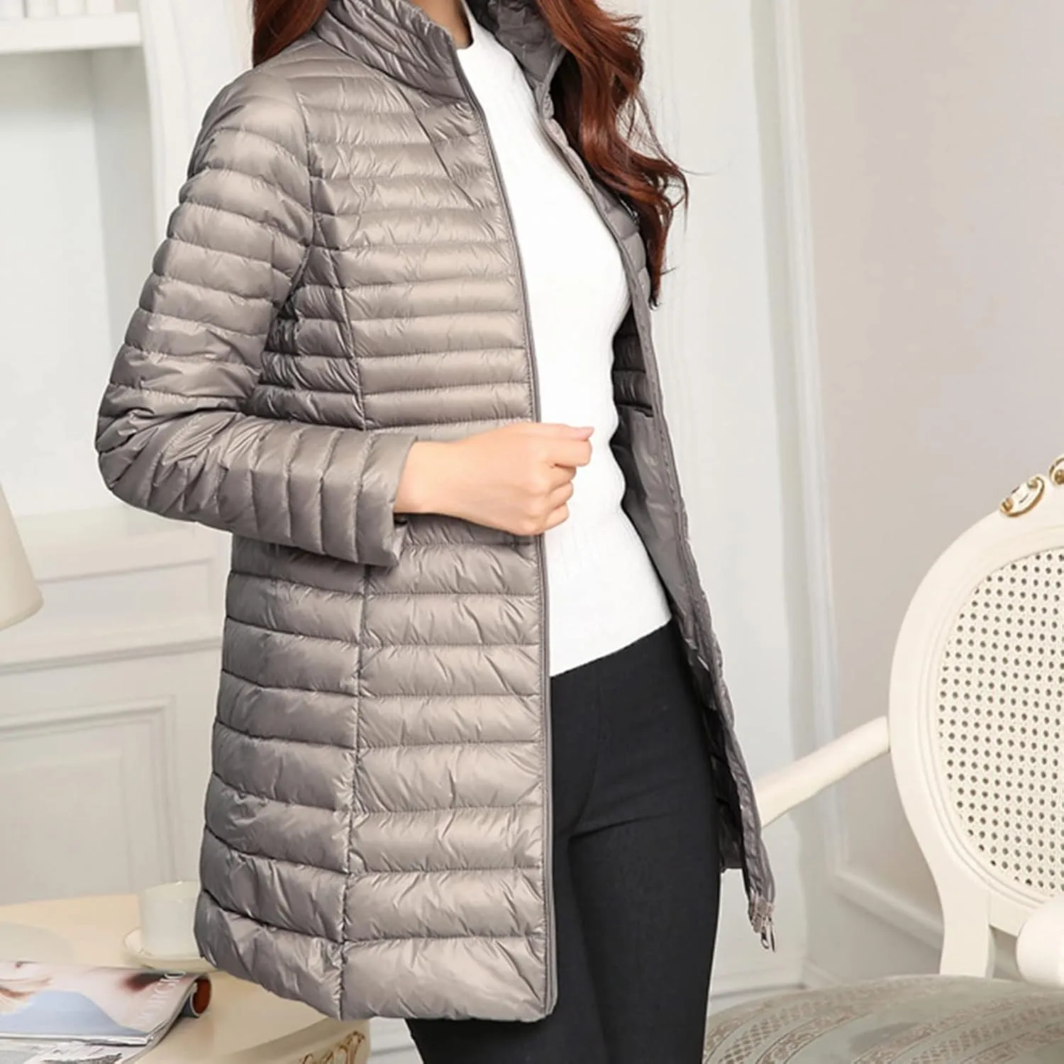 Women's Down Long Hooded Jacket Lightweight Warm Puffer Coat Bubble Coat Packable Hooded Puffer Jacket