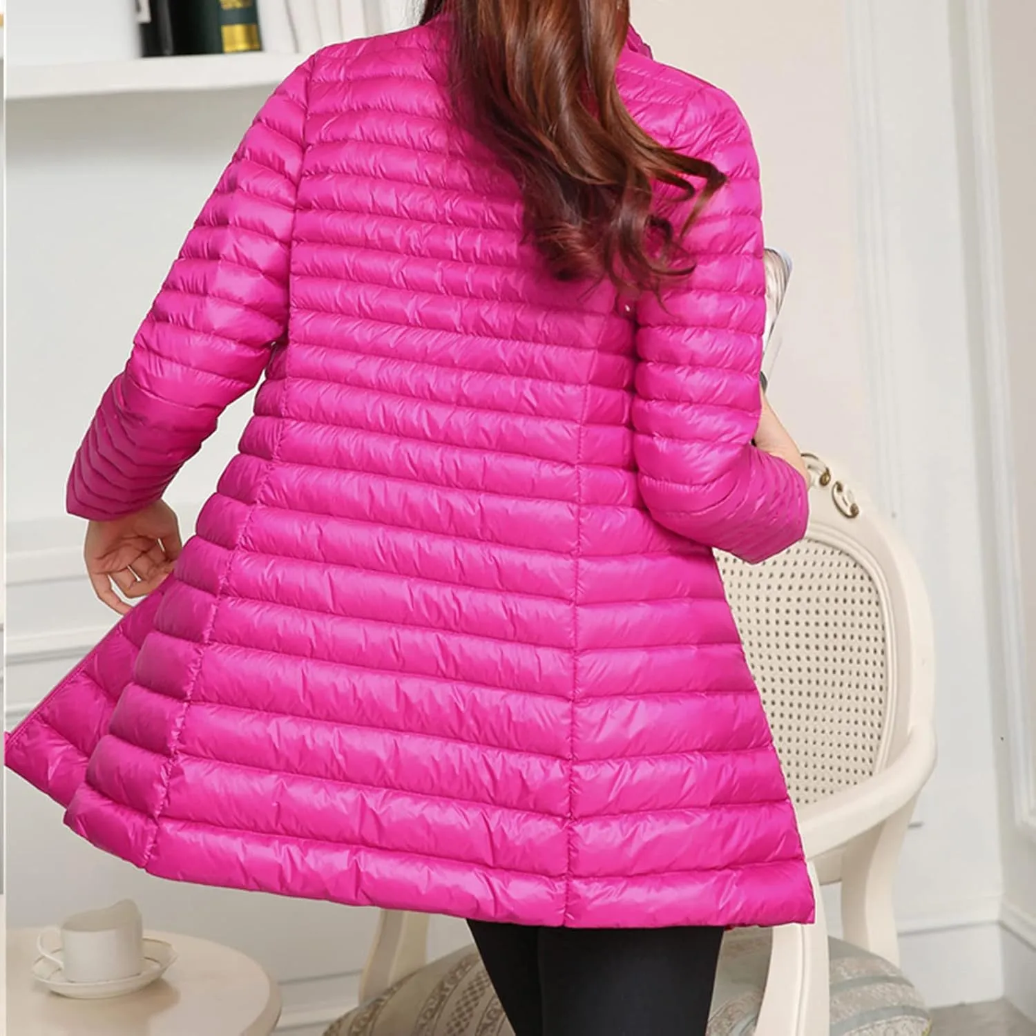 Women's Down Long Hooded Jacket Lightweight Warm Puffer Coat Bubble Coat Packable Hooded Puffer Jacket