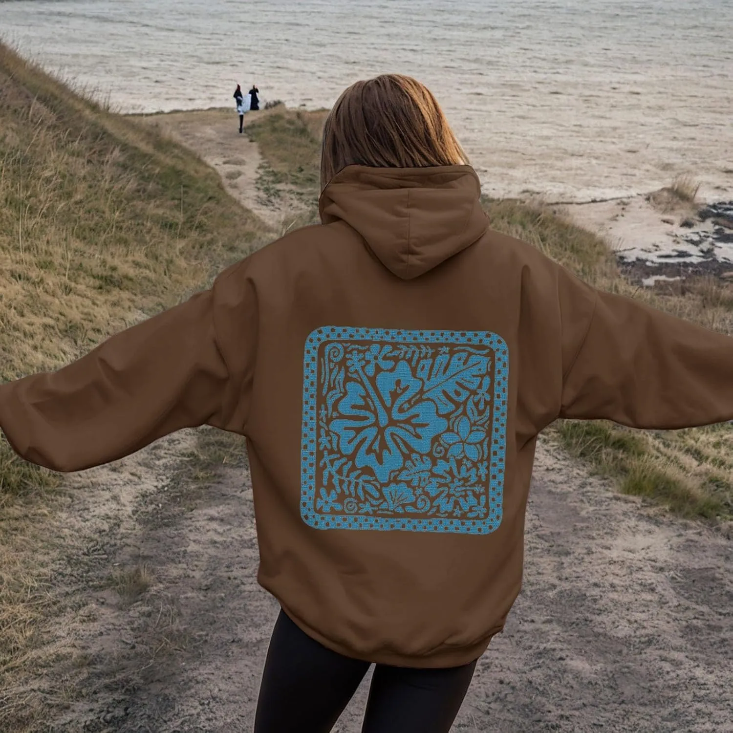 Women's Graphic Print Hoodies Oversized Long Sleeve Hooded Sweatshirts Cherry Floral Drop Shoulder Pullover Top