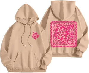 Women's Graphic Print Hoodies Oversized Long Sleeve Hooded Sweatshirts Cherry Floral Drop Shoulder Pullover Top