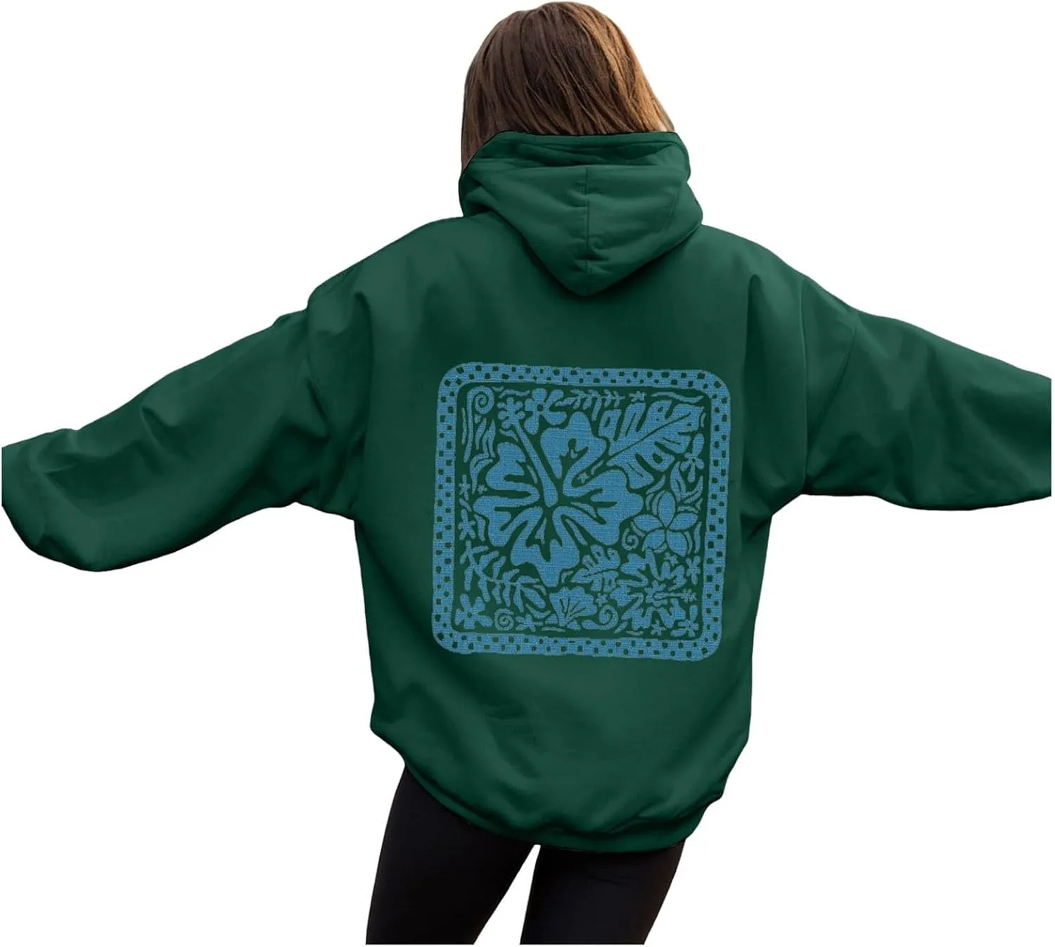 Women's Graphic Print Hoodies Oversized Long Sleeve Hooded Sweatshirts Cherry Floral Drop Shoulder Pullover Top