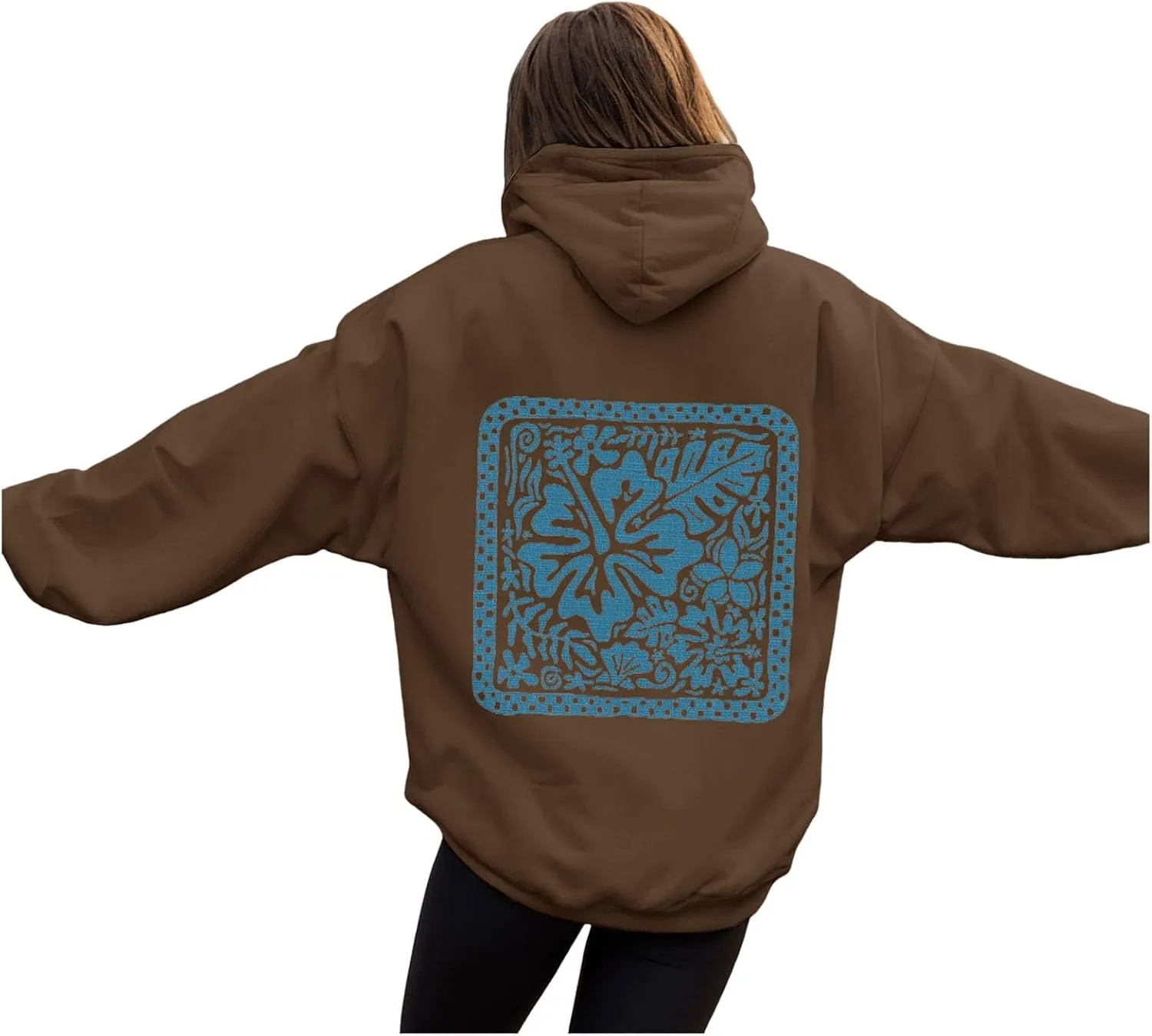 Women's Graphic Print Hoodies Oversized Long Sleeve Hooded Sweatshirts Cherry Floral Drop Shoulder Pullover Top