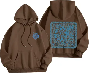 Women's Graphic Print Hoodies Oversized Long Sleeve Hooded Sweatshirts Cherry Floral Drop Shoulder Pullover Top