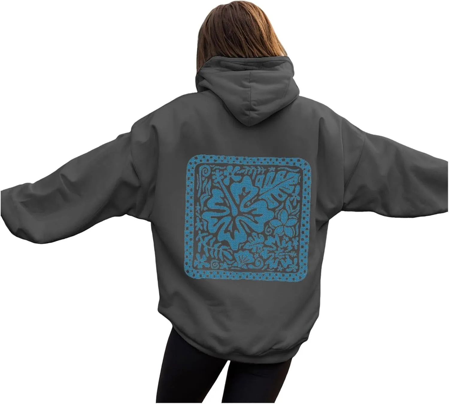 Women's Graphic Print Hoodies Oversized Long Sleeve Hooded Sweatshirts Cherry Floral Drop Shoulder Pullover Top