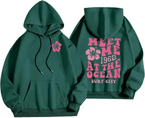 Womens Hoodies Long Sleeve Letter Print Warm Fall Winter Sweatshirts Oversized Hooded Pullover 2024 Trendy