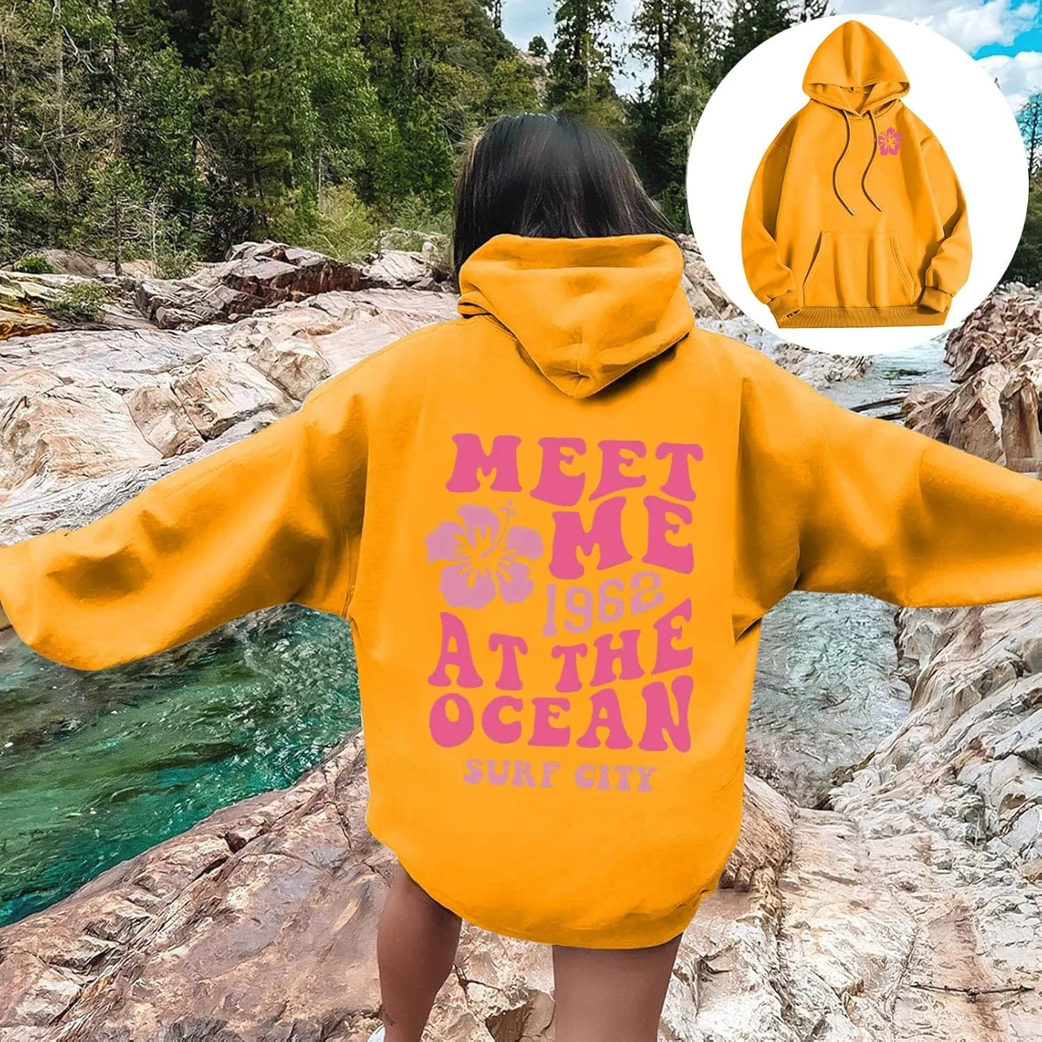 Womens Hoodies Long Sleeve Letter Print Warm Fall Winter Sweatshirts Oversized Hooded Pullover 2024 Trendy