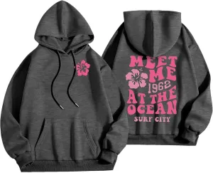 Womens Hoodies Long Sleeve Letter Print Warm Fall Winter Sweatshirts Oversized Hooded Pullover 2024 Trendy