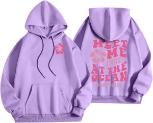 Womens Hoodies Long Sleeve Letter Print Warm Fall Winter Sweatshirts Oversized Hooded Pullover 2024 Trendy