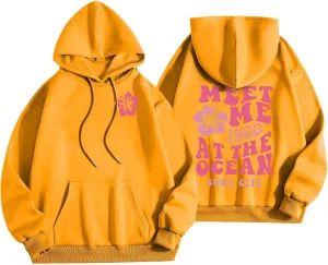 Womens Hoodies Long Sleeve Letter Print Warm Fall Winter Sweatshirts Oversized Hooded Pullover 2024 Trendy