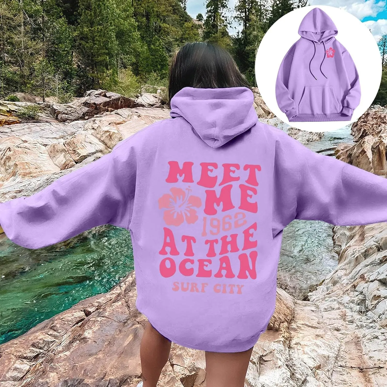 Womens Hoodies Long Sleeve Letter Print Warm Fall Winter Sweatshirts Oversized Hooded Pullover 2024 Trendy