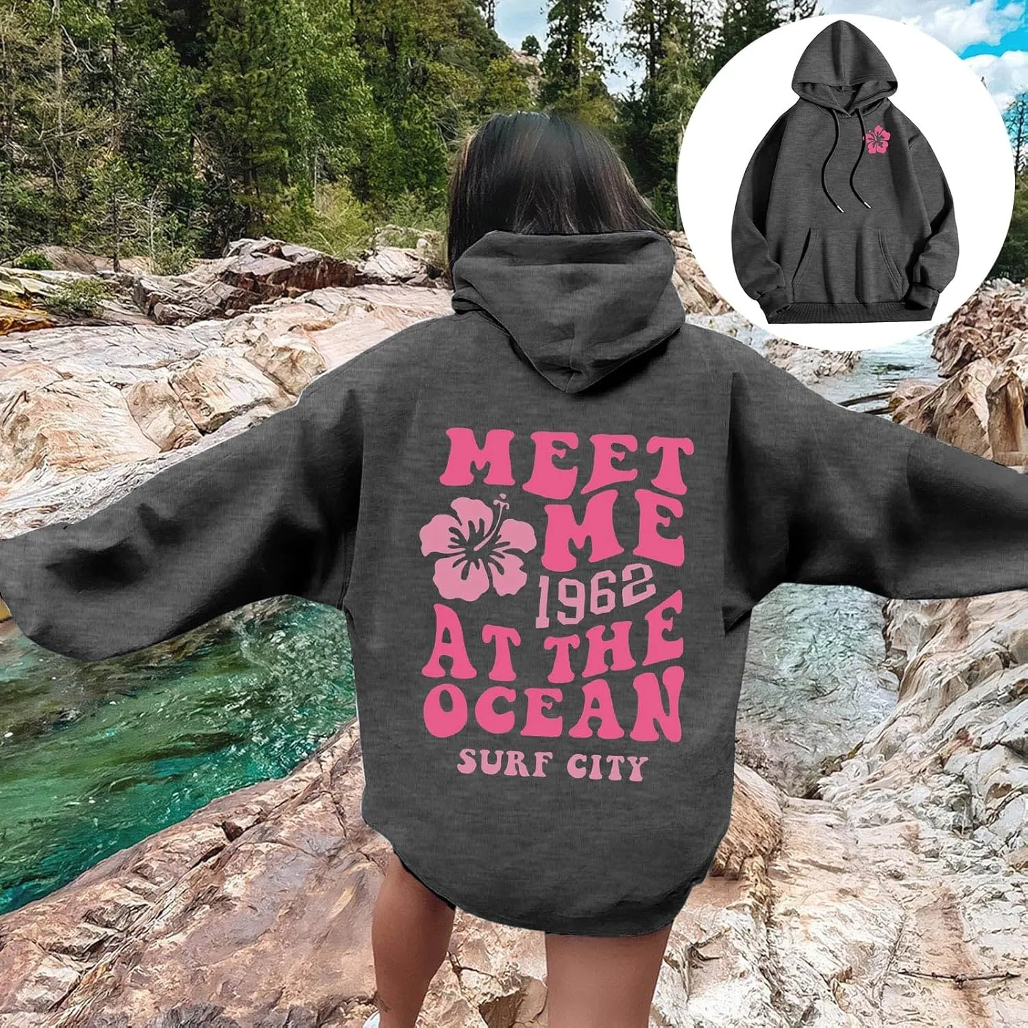Womens Hoodies Long Sleeve Letter Print Warm Fall Winter Sweatshirts Oversized Hooded Pullover 2024 Trendy