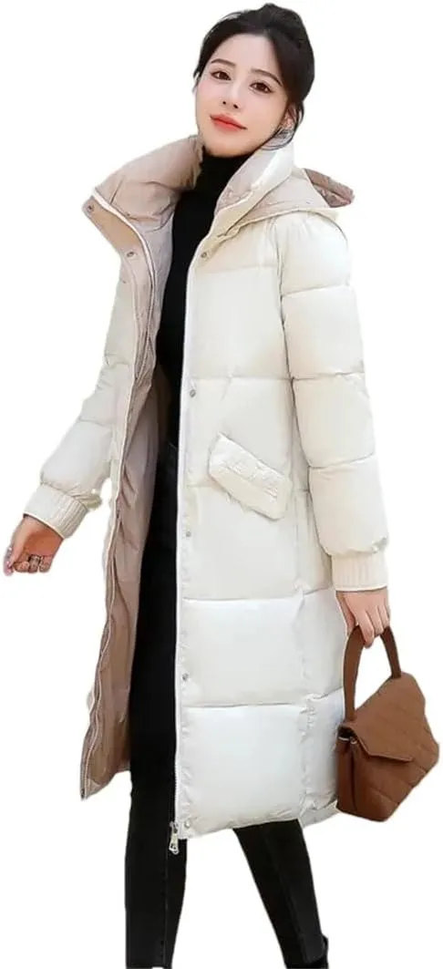 Womens Loose Down Cotton Coat Thick Warm Padded Puffer Parkas Winter Jacket Casual Hooded Overcoat Long Parkas