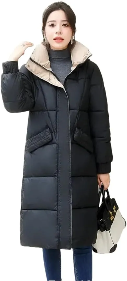 Womens Loose Down Cotton Coat Thick Warm Padded Puffer Parkas Winter Jacket Casual Hooded Overcoat Long Parkas