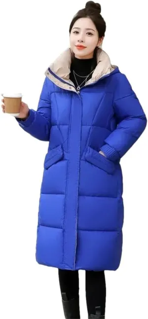 Womens Loose Down Cotton Coat Thick Warm Padded Puffer Parkas Winter Jacket Casual Hooded Overcoat Long Parkas