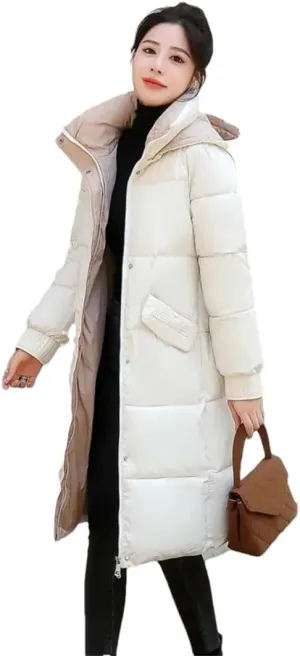 Womens Loose Down Cotton Coat Thick Warm Padded Puffer Parkas Winter Jacket Casual Hooded Overcoat Long Parkas