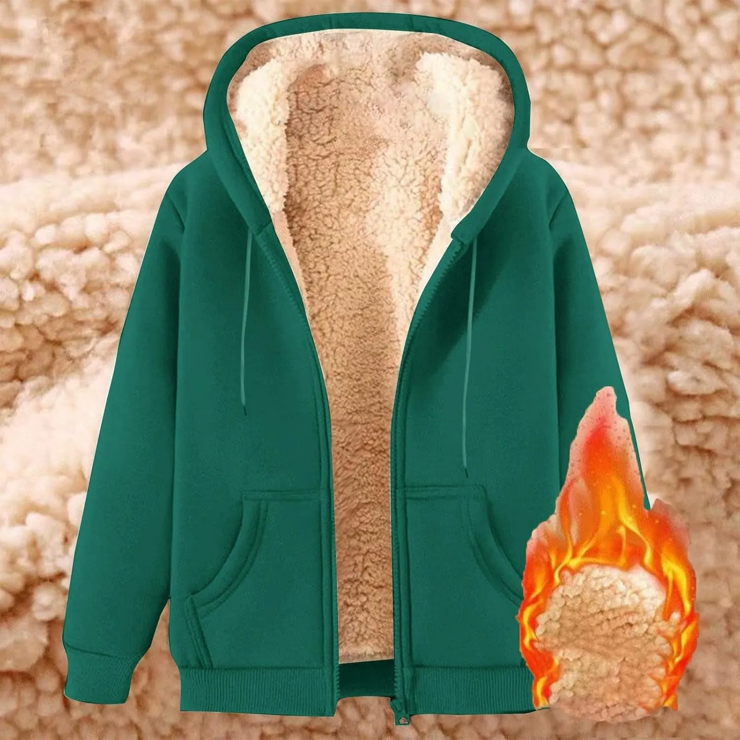 Women's Sherpa Lined Fleece Hooded Sweatshirts Long Sleeve Full Zipper Pullover Fashion Warm Sweatshirt