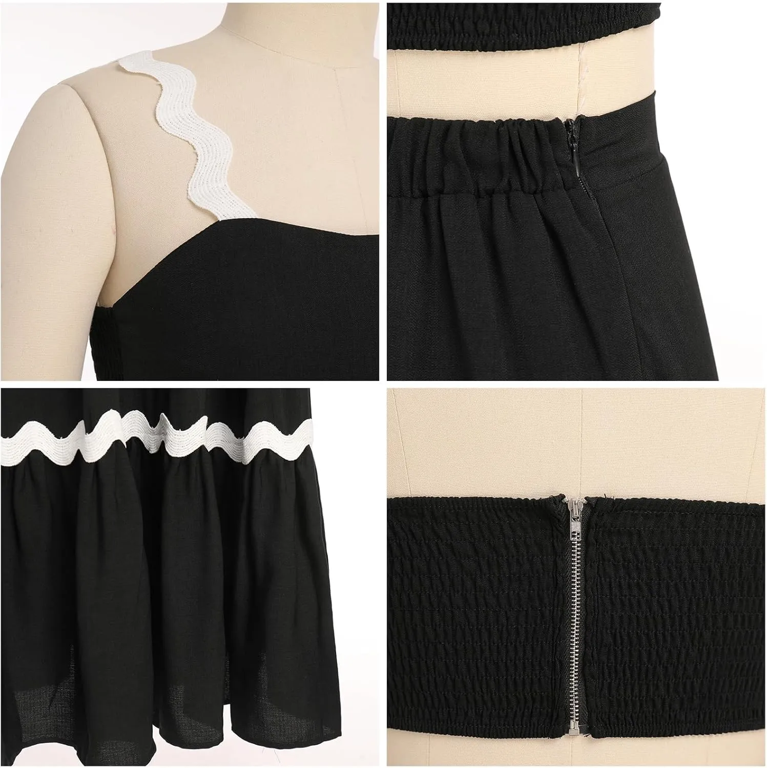 Women's Summer 2 Pieces Set Color Contrast Camisole Top and A Line High Rise Tiered Maxi Skirts