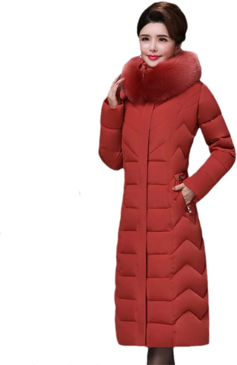Wvapzxx Winter Parkas Women Long Down Coat Cotton Padded Jacket Fur Collar Thick Warm Hooded Outerwear
