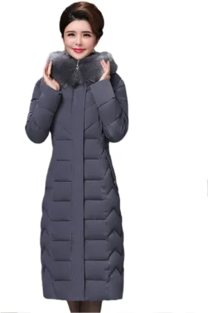 Wvapzxx Winter Parkas Women Long Down Coat Cotton Padded Jacket Fur Collar Thick Warm Hooded Outerwear