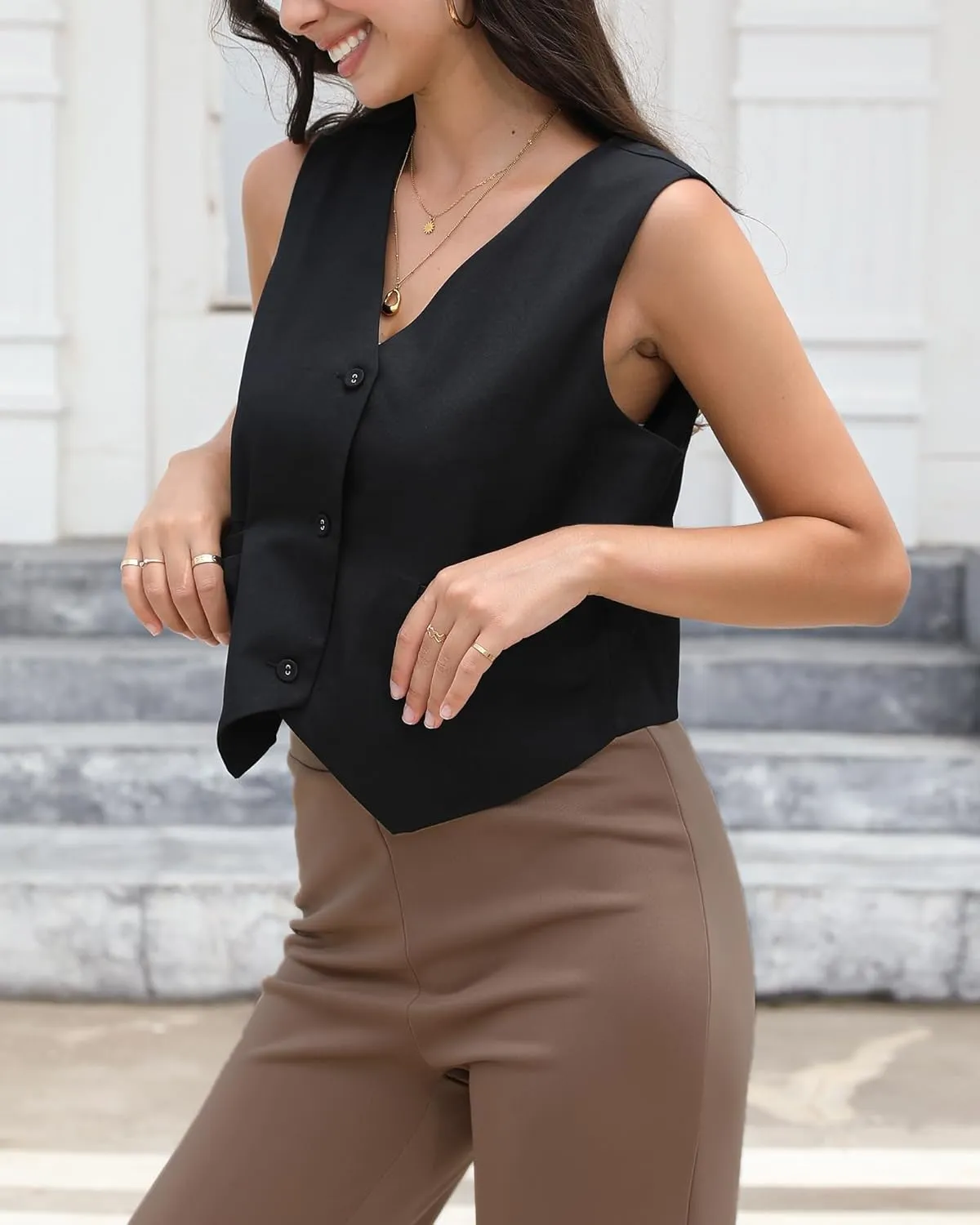 Xeoxarel Women's Linen Vests Crop Tank Tops (S-2XL)