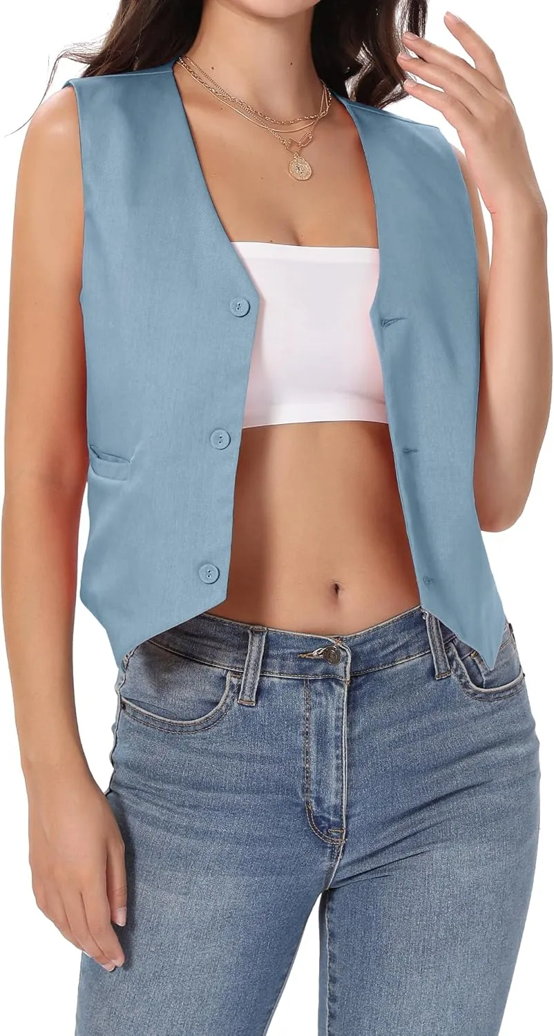 Xeoxarel Women's Linen Vests Crop Tank Tops (S-2XL)