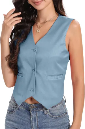 Xeoxarel Women's Linen Vests Crop Tank Tops (S-2XL)
