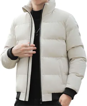 Yeuyyben Men Puffer Jacket Stand Collar Casual Cotton Padded Thick Warm Coat Lightweight Men Clothes